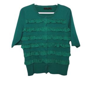 THE LIMITED kelly green short sleeve ruffle cardigan sweater L‎